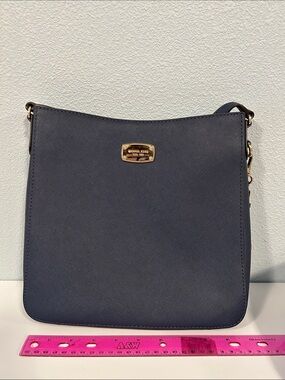 Michael Kors Navy Blue Saffiano Crossbody Bag with Gold Hardware